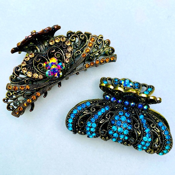 Pair of Vintage-Style Bejeweled Hair Claw Clips NWOT - Picture 3 of 11